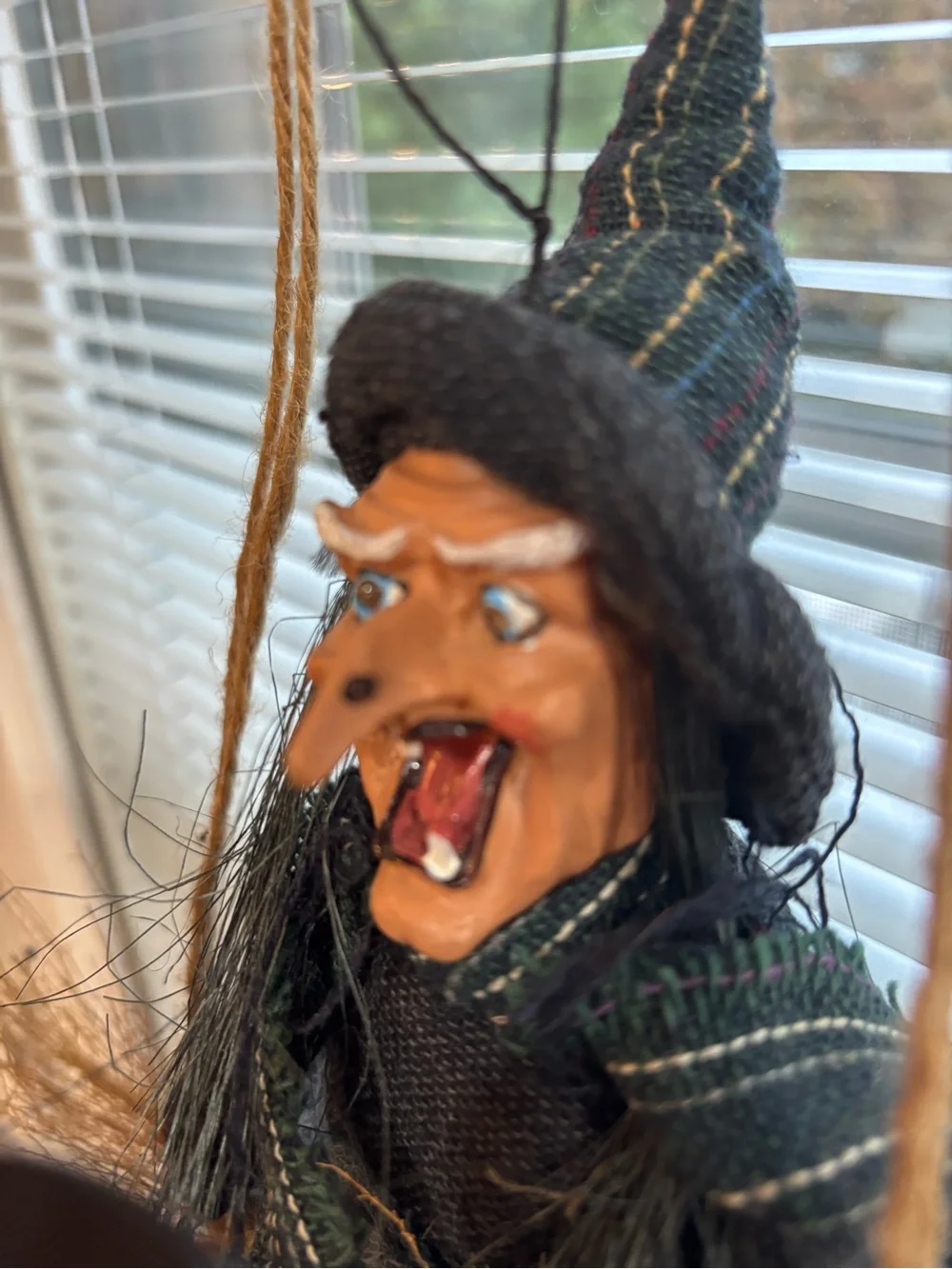 Vintage Halloween Hanging Witch on Broom Kicking